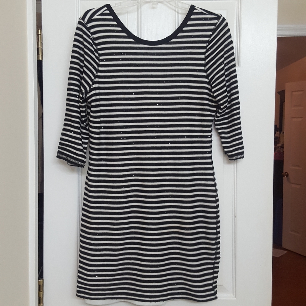 Express Thin Sweater Sequin Striped Dress